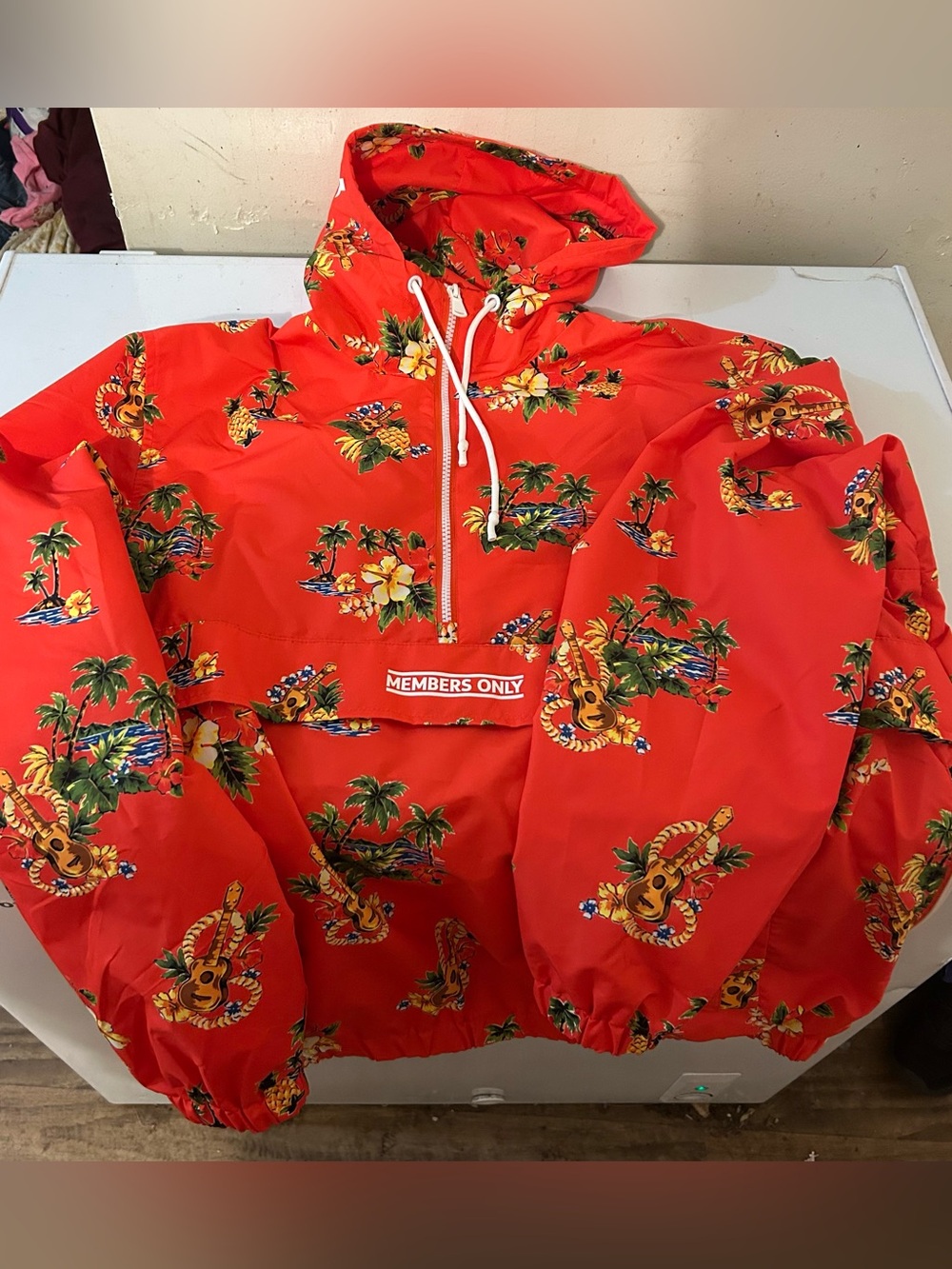 Members Only womans Red Tropical Print Hooded Jacket